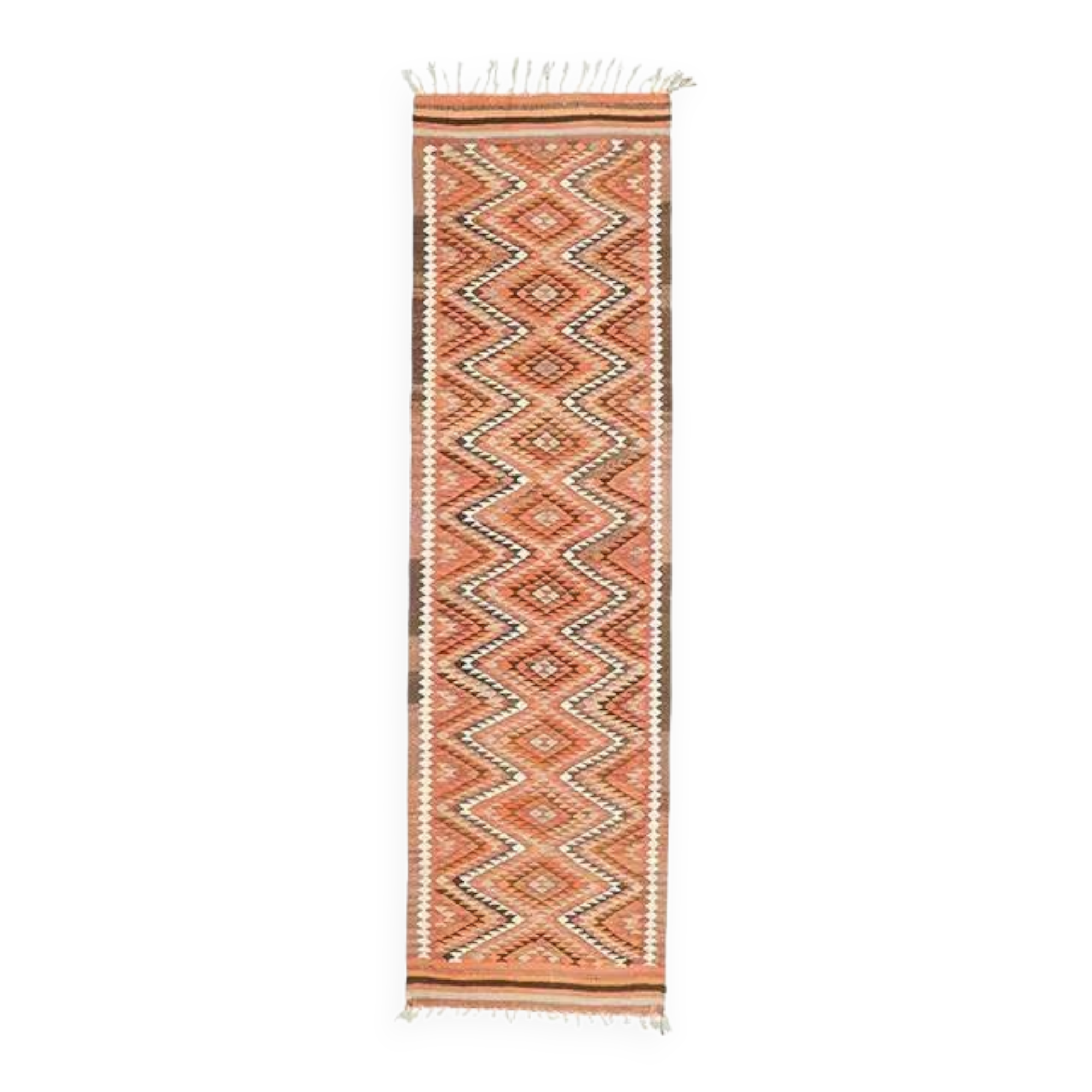 1970s Vintage Turkish Hand-Knotted Wool Cotton Orange Runner Rug 96x346