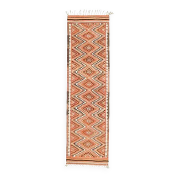 1970s Vintage Turkish Hand-Knotted Wool Cotton Orange Runner Rug 96x346