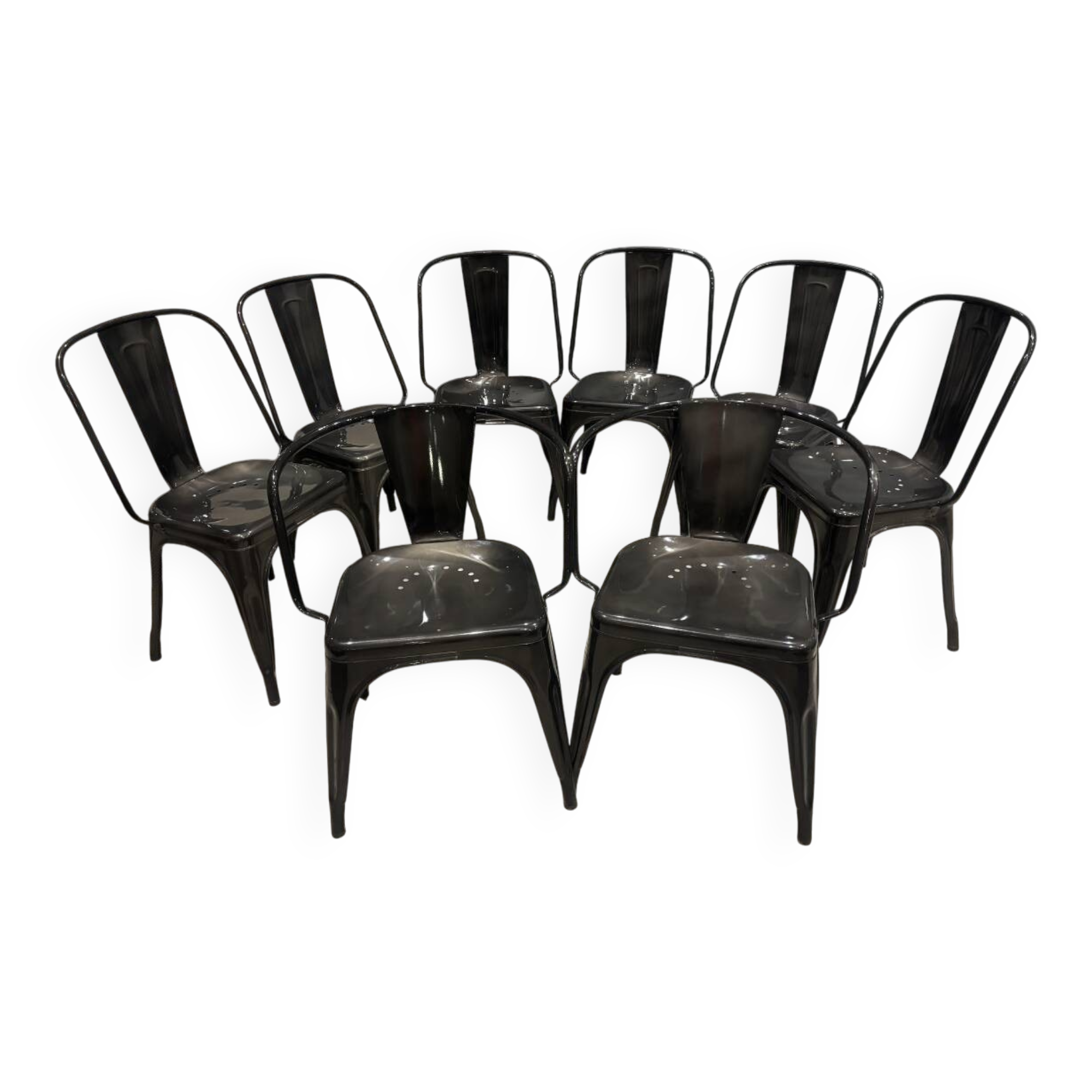Lot of 6 chairs and two black Tolix armchairs in excellent condition.