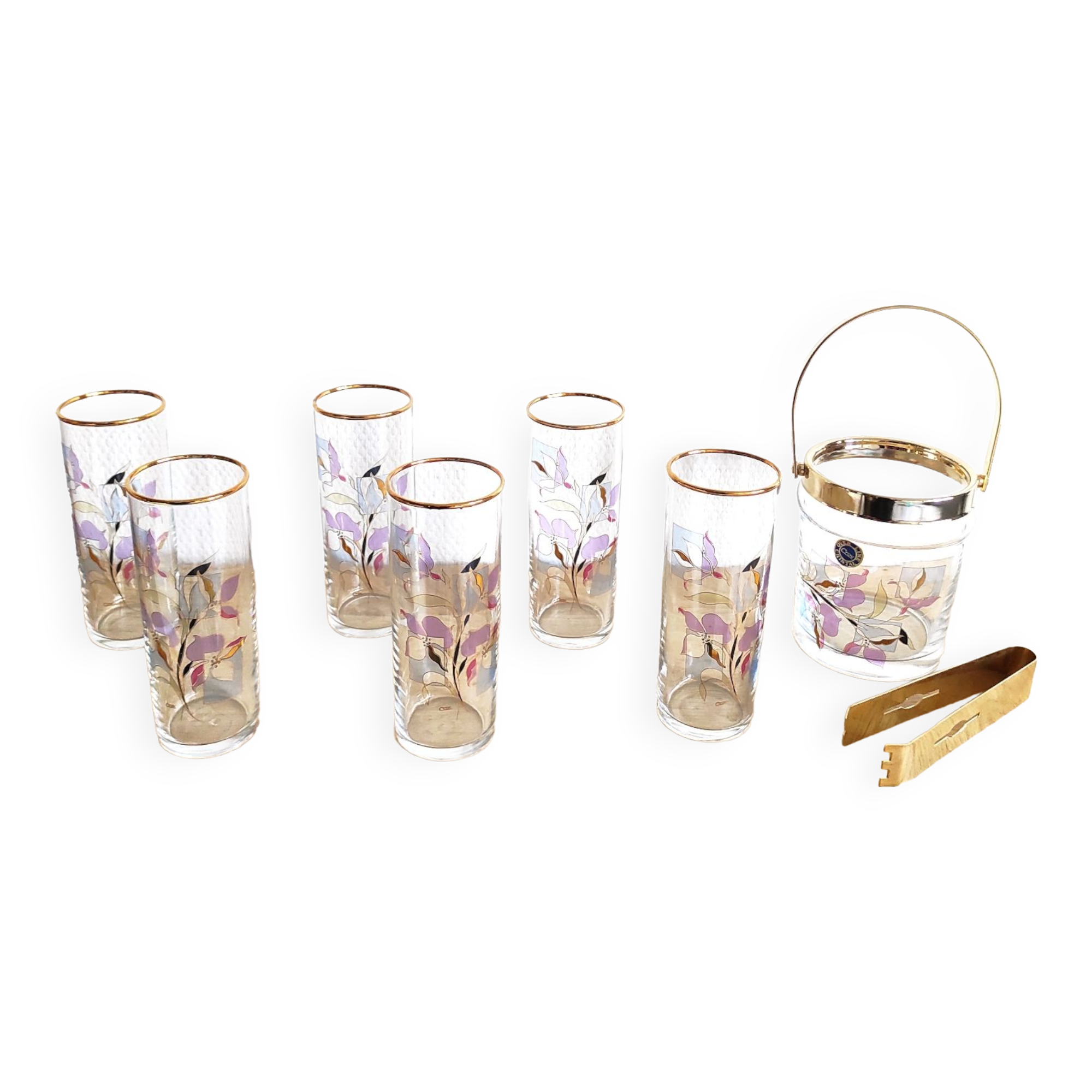 Crystal glasses and ice bucket