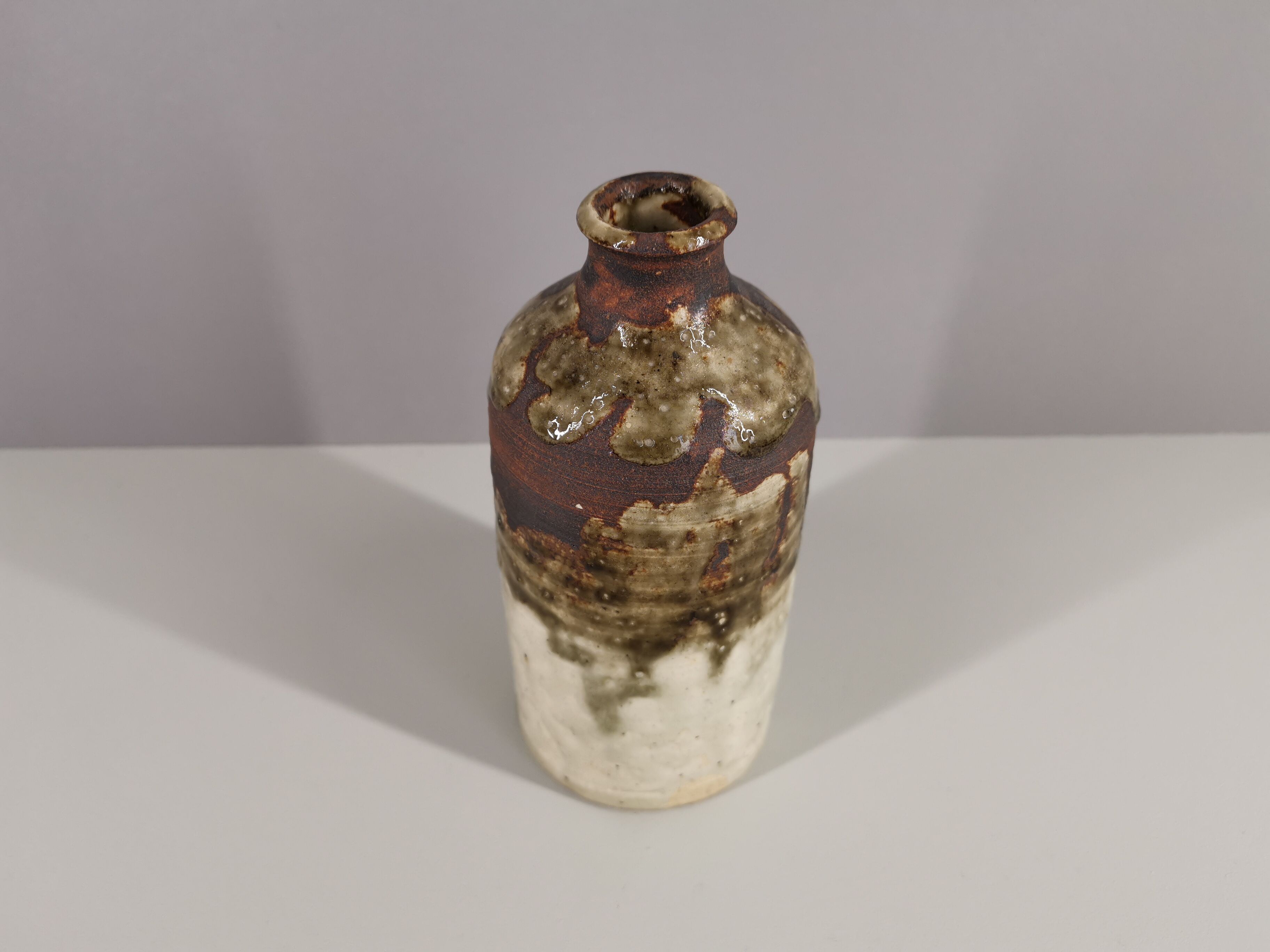 Enamelled sandstone vase signed by the artist 1960