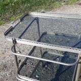Rolling service silver metal and bluish glass