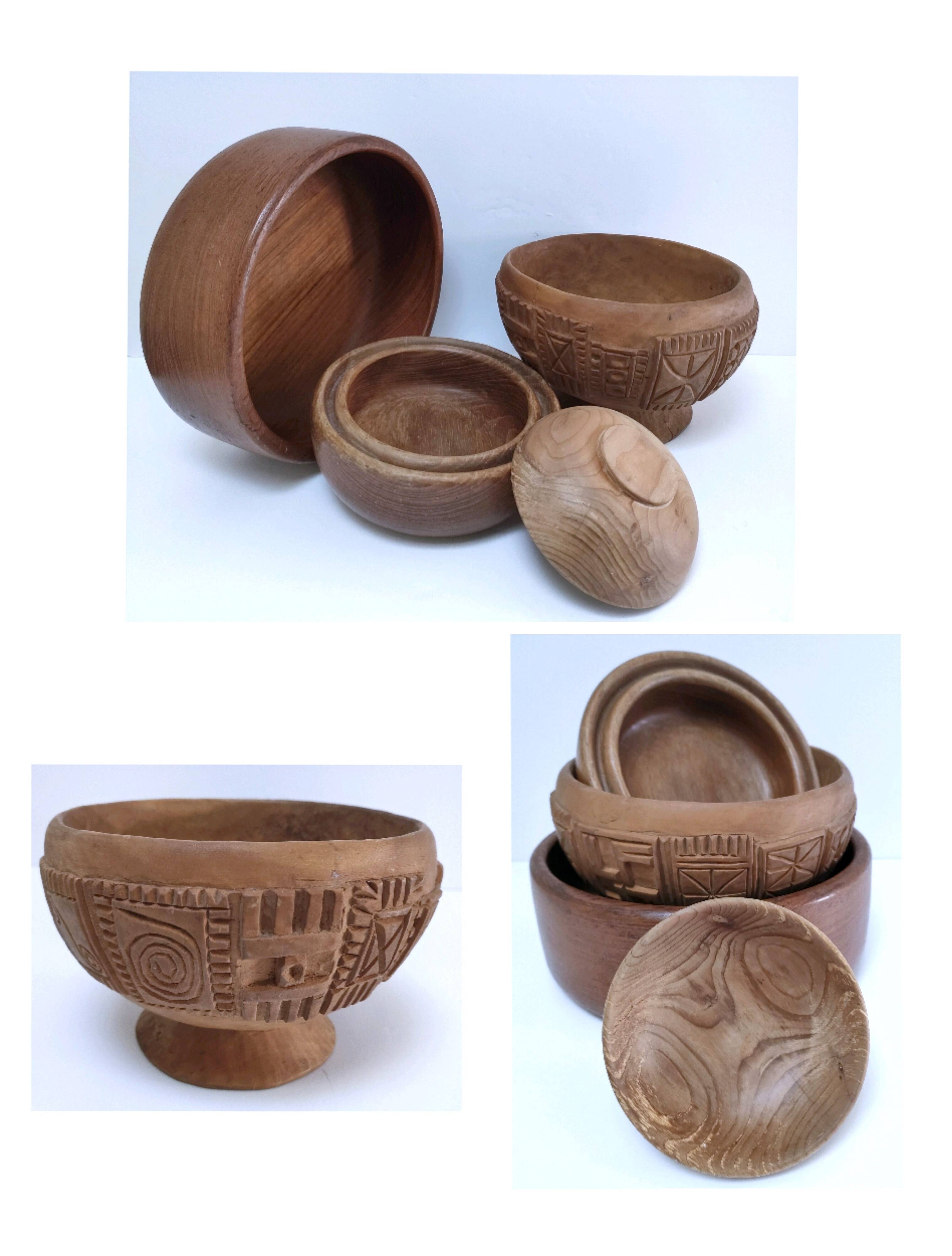 four vintage solid wood bowls