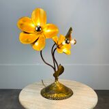 Lampe fleurs laiton doré années 70