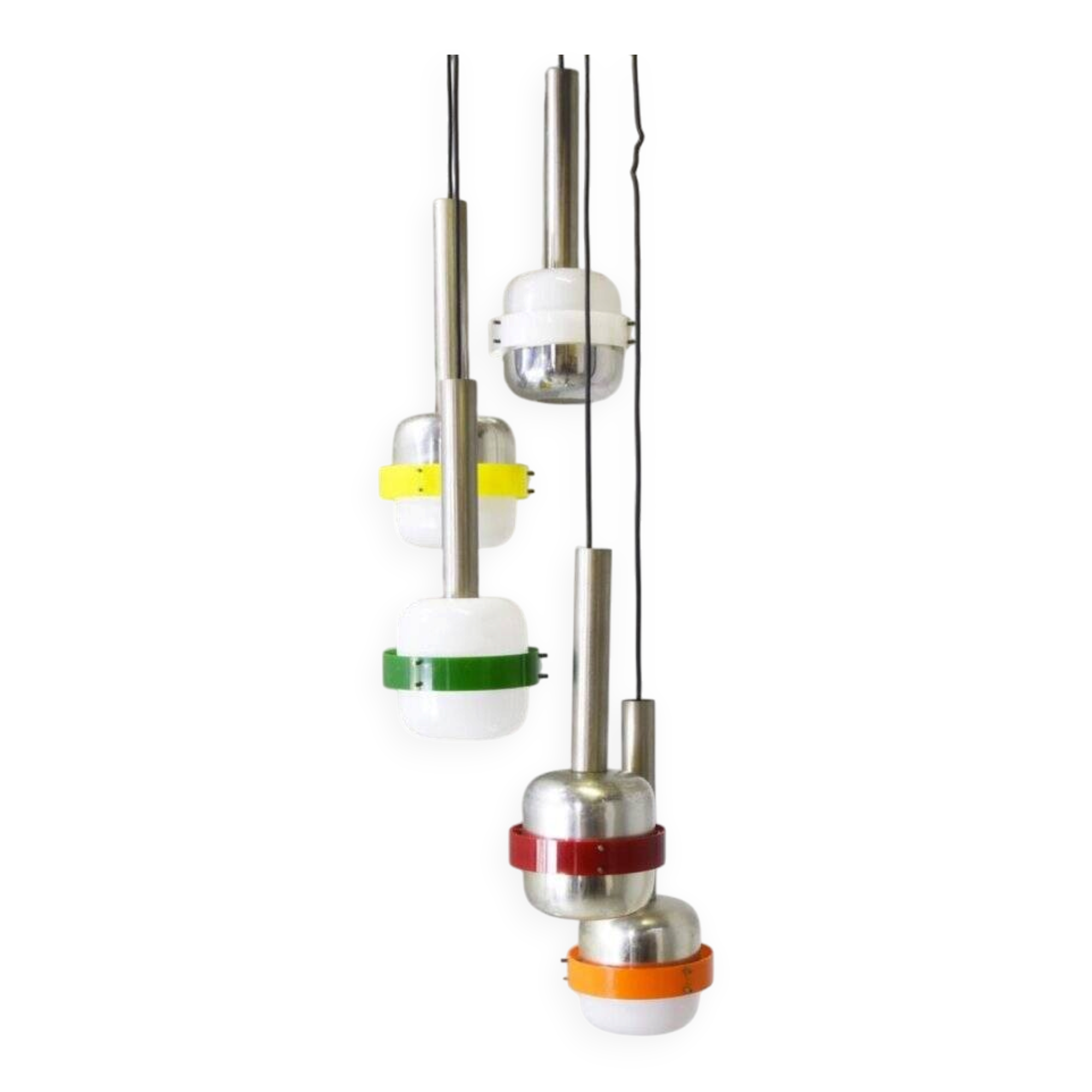 Suspended lamps in white and coloured plastic by Stilnovo, 1960s, set of 5.