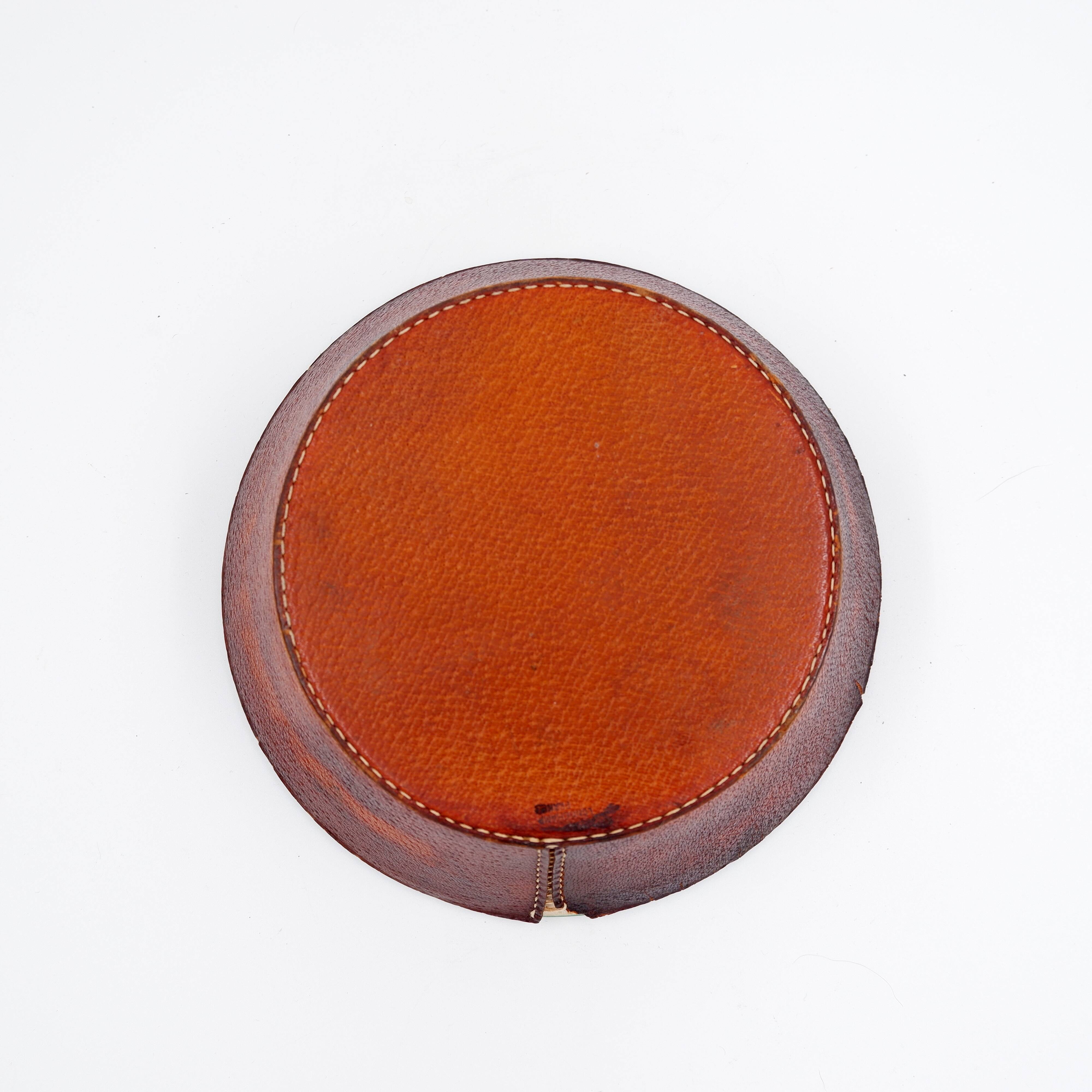 Vintage ceramic and leather ashtray from the 1950s