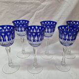 6 crystal blue foot glasses St Louis, 1970-80