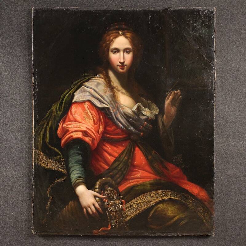 Ancient Italian painting from the 17th century, allegory of magnificence