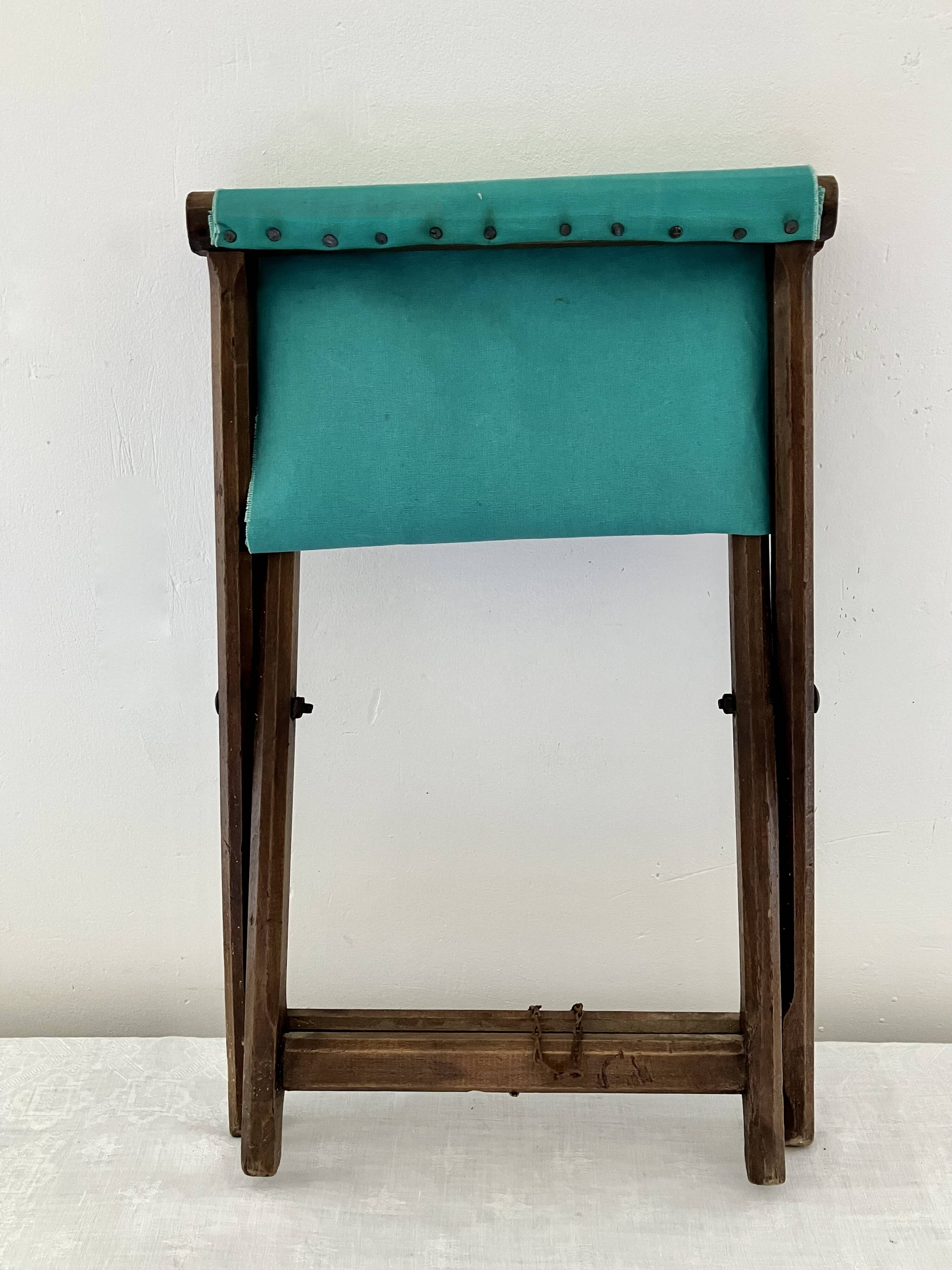Folding stool, wood and canvas seat