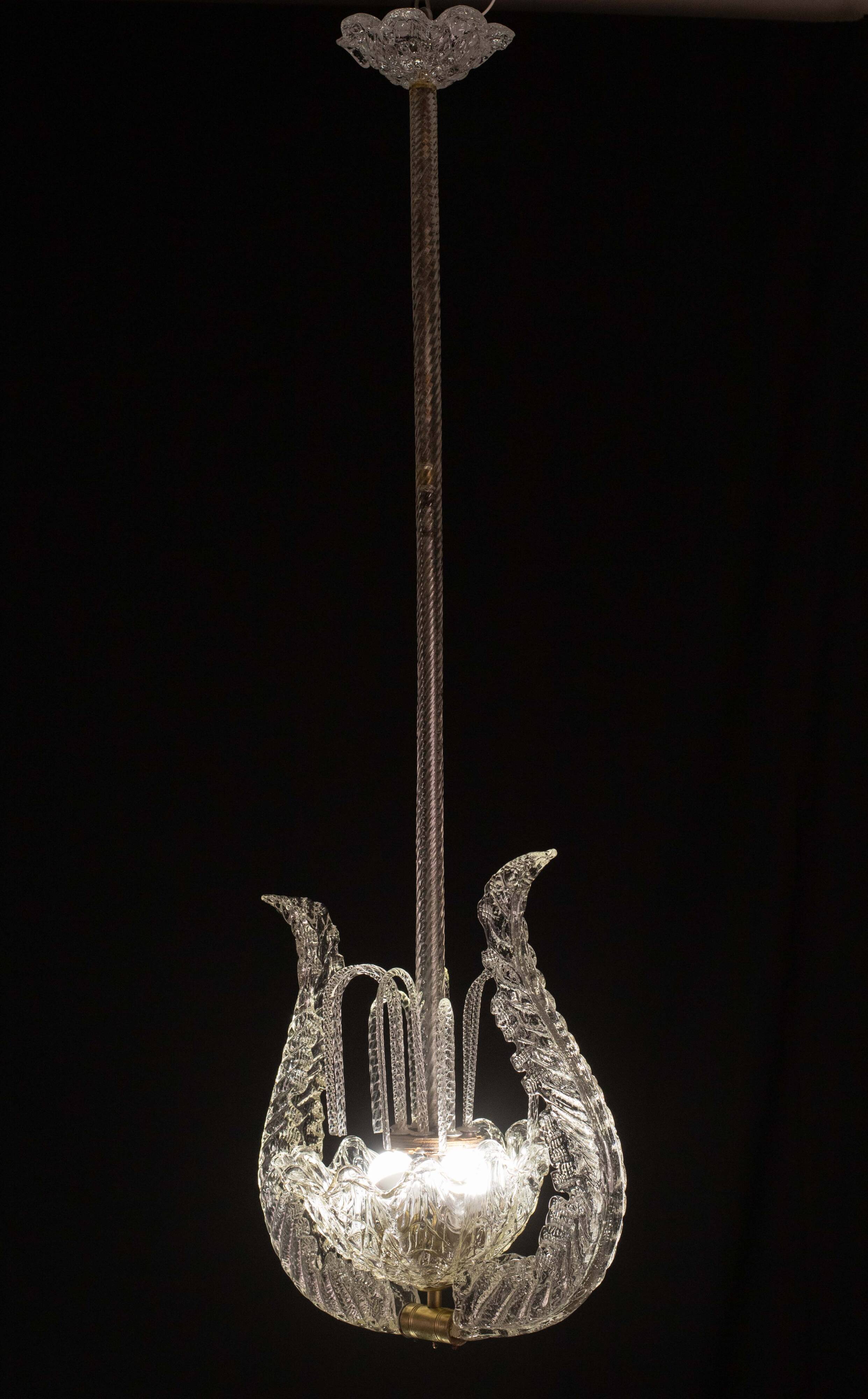 Set of 5 Art Decò Fountain Chandelier By Barovier e Toso, Murano Glass, 194