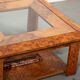 Walnut burl and glass coffee table circa 1980