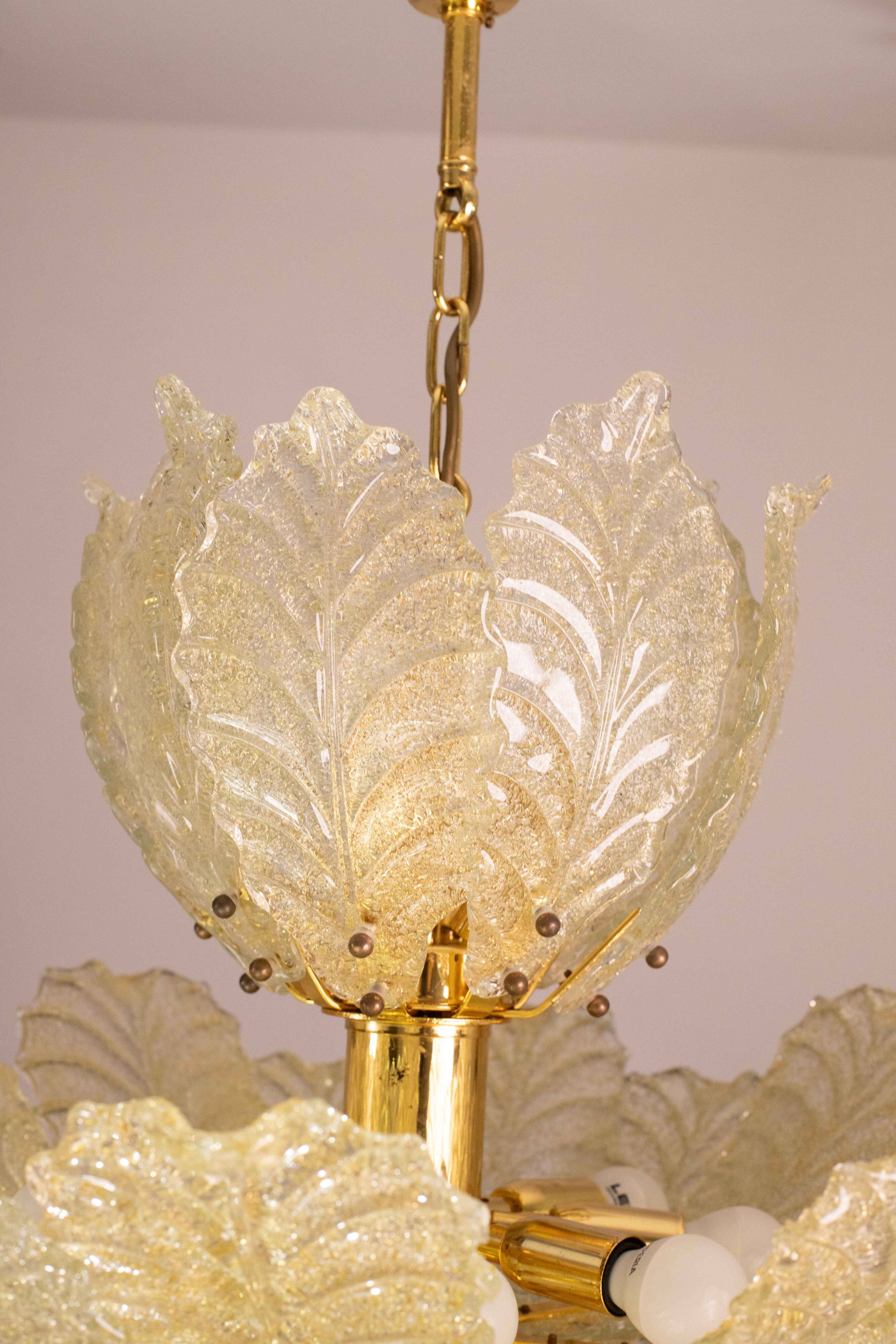 Extraordinary large size gold vintage Murano glass chandelier, 1970