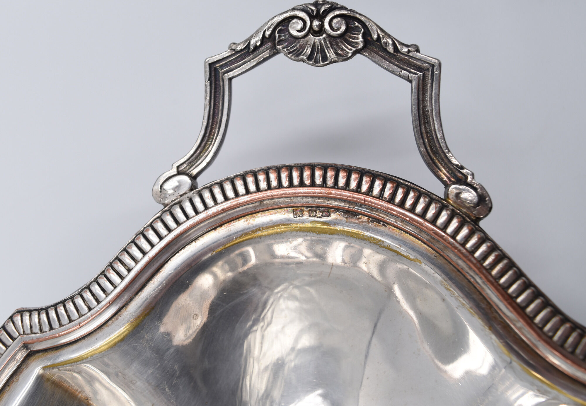 Victor Saglier old flat basket center-of-table table in silver metal