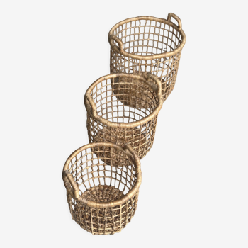 Trio of openwork sea rush baskets