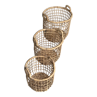 Trio of openwork sea rush baskets