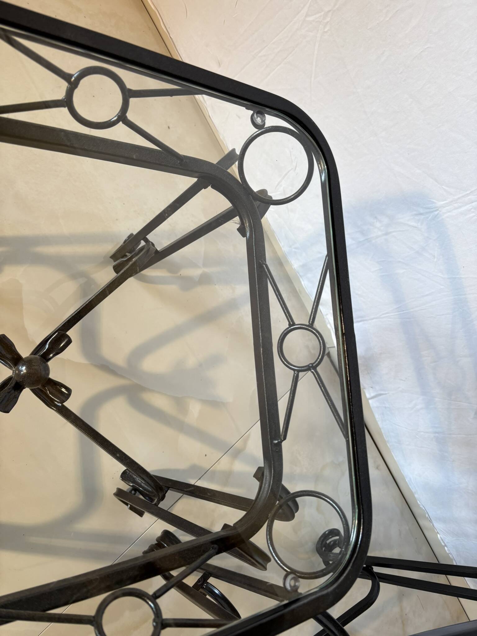 Pair of vintage wrought iron and glass side tables – Mediterranean style