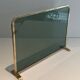 Single Panel Fire Screen in Tinted Green Glass with Brass Frame
