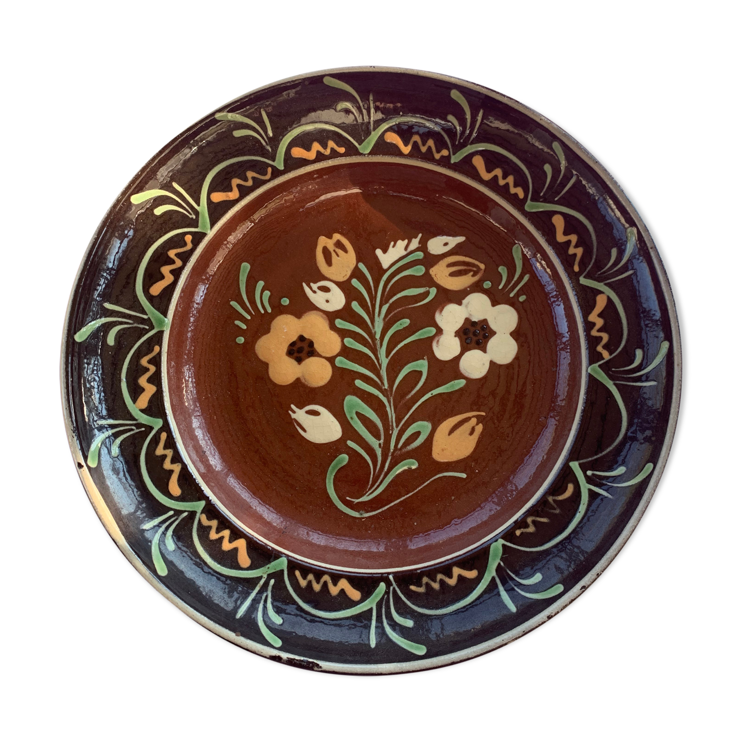 Plate in Alsatian artisanal pottery signed Henri Siegfried soufflenheim vintage