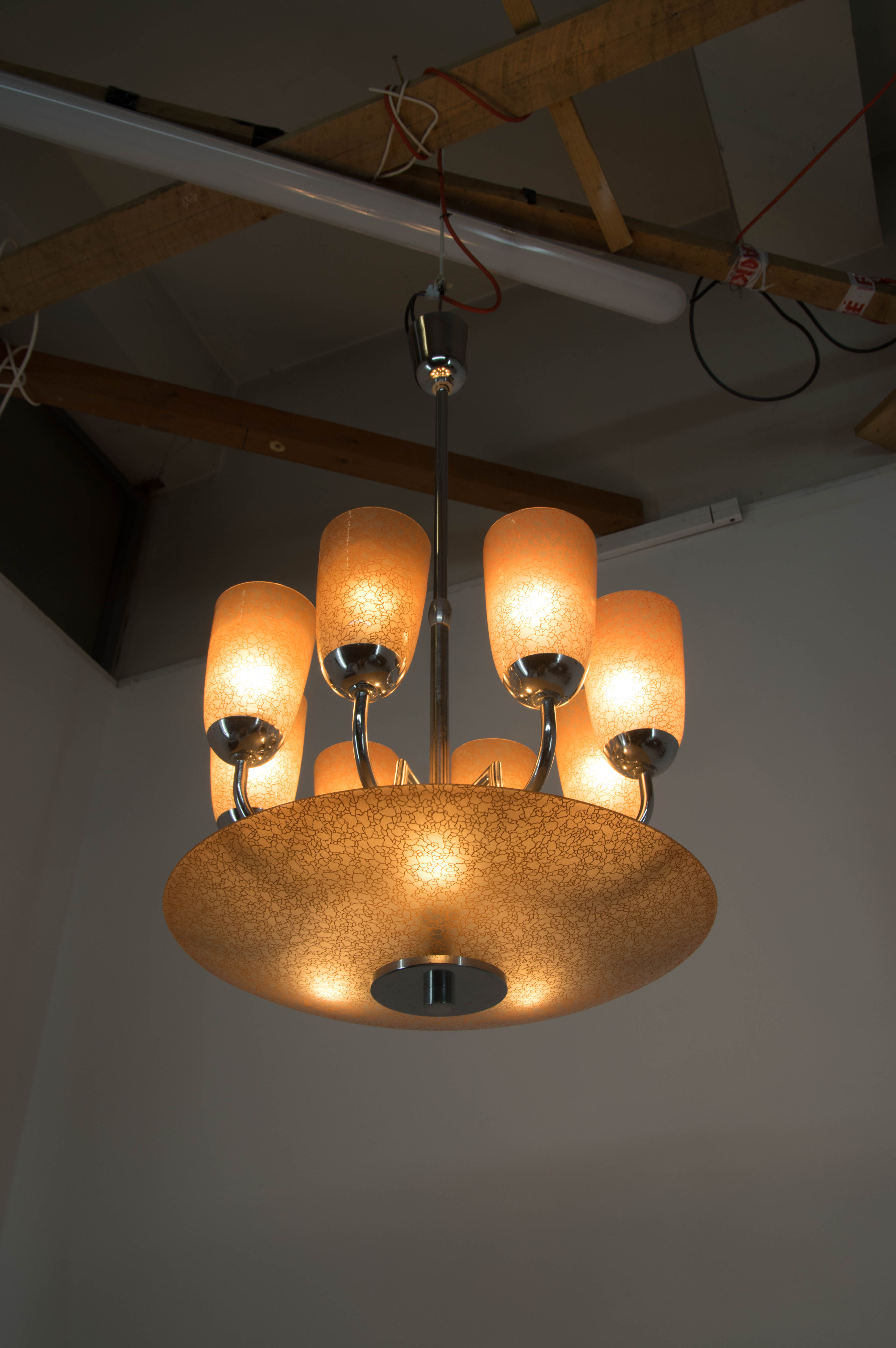 Art deco chrome plated chandelier