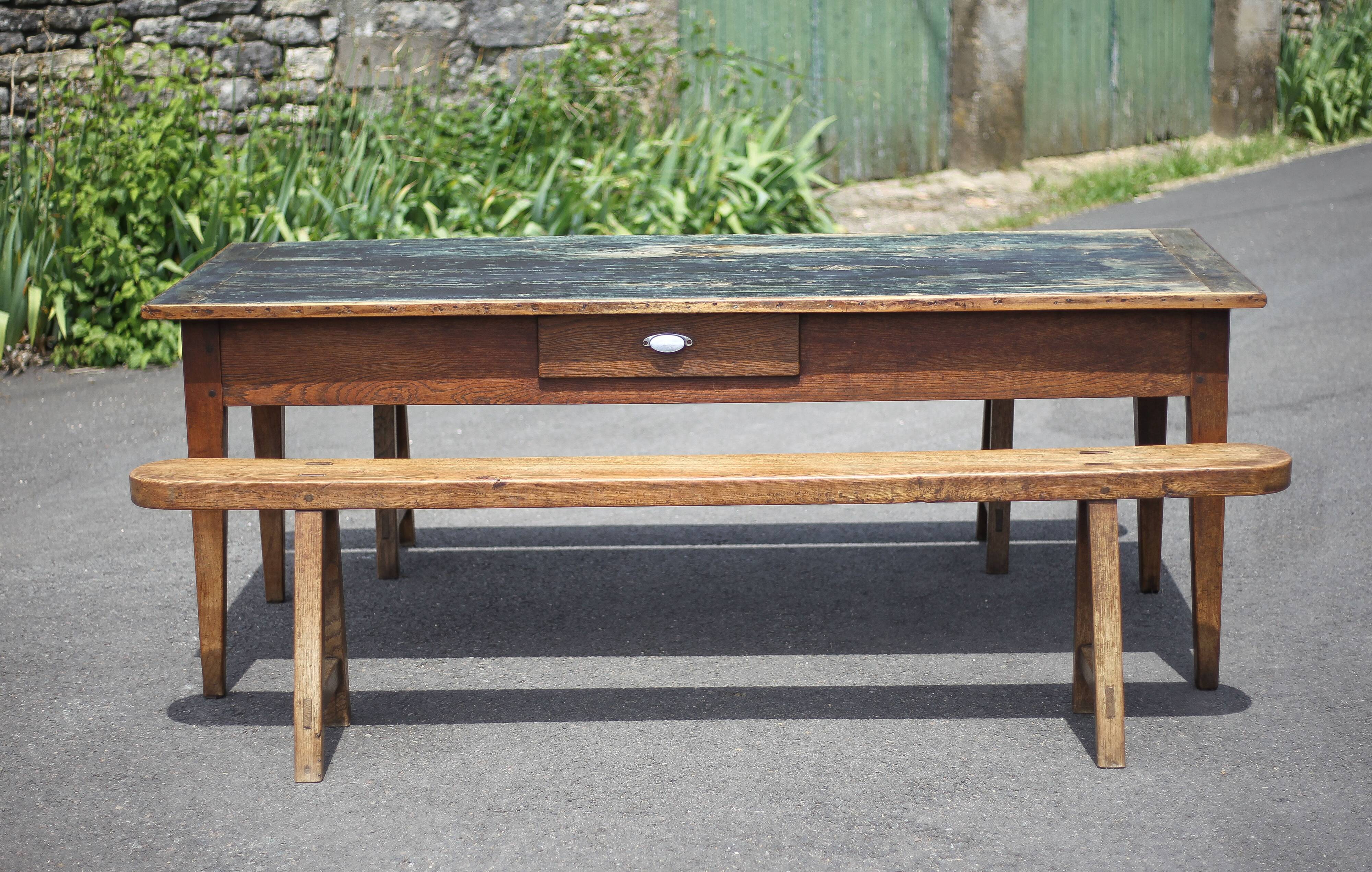 Farmhouse table and its 2 benches, living room table, wooden table with pair of wooden benches