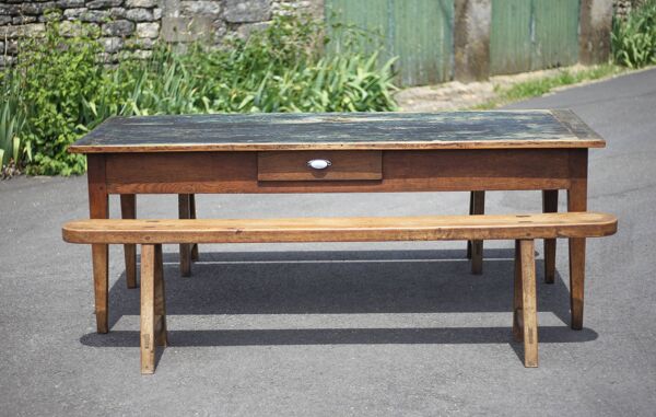 Table de ferme et ses 2 bancs, table de salon, table bois avec paire de bancs bois