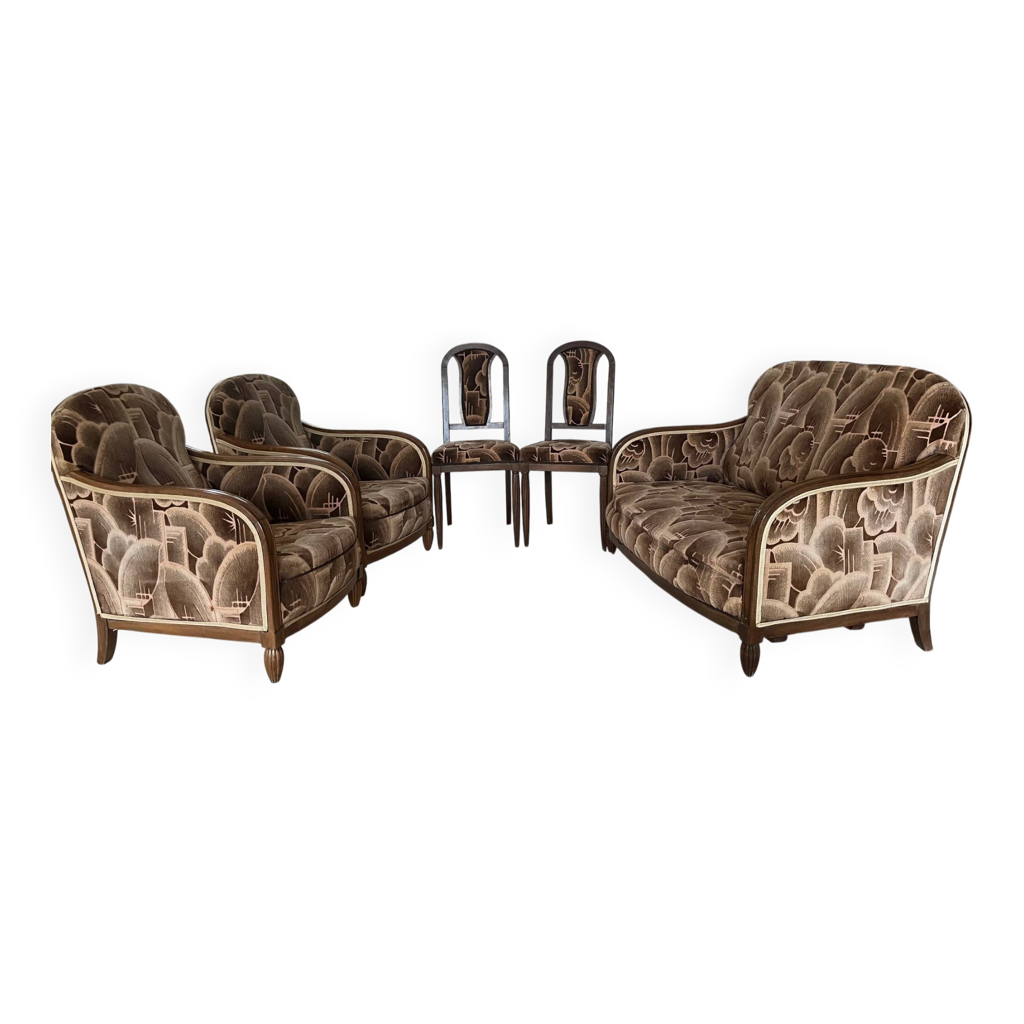 Salon art deco canapé 2 places deux fauteuils deux chaises | Selency