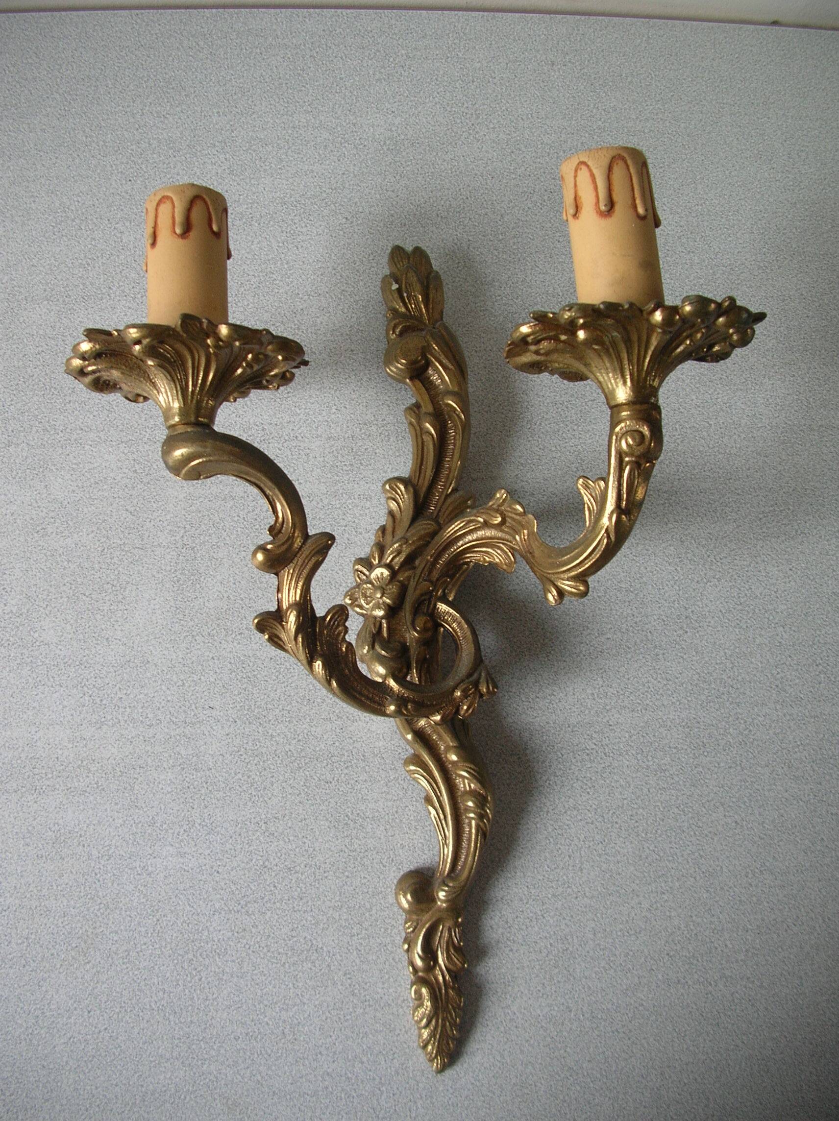 Ancienne applique double en laiton 30 cm éclairage mural déco rétro vintage