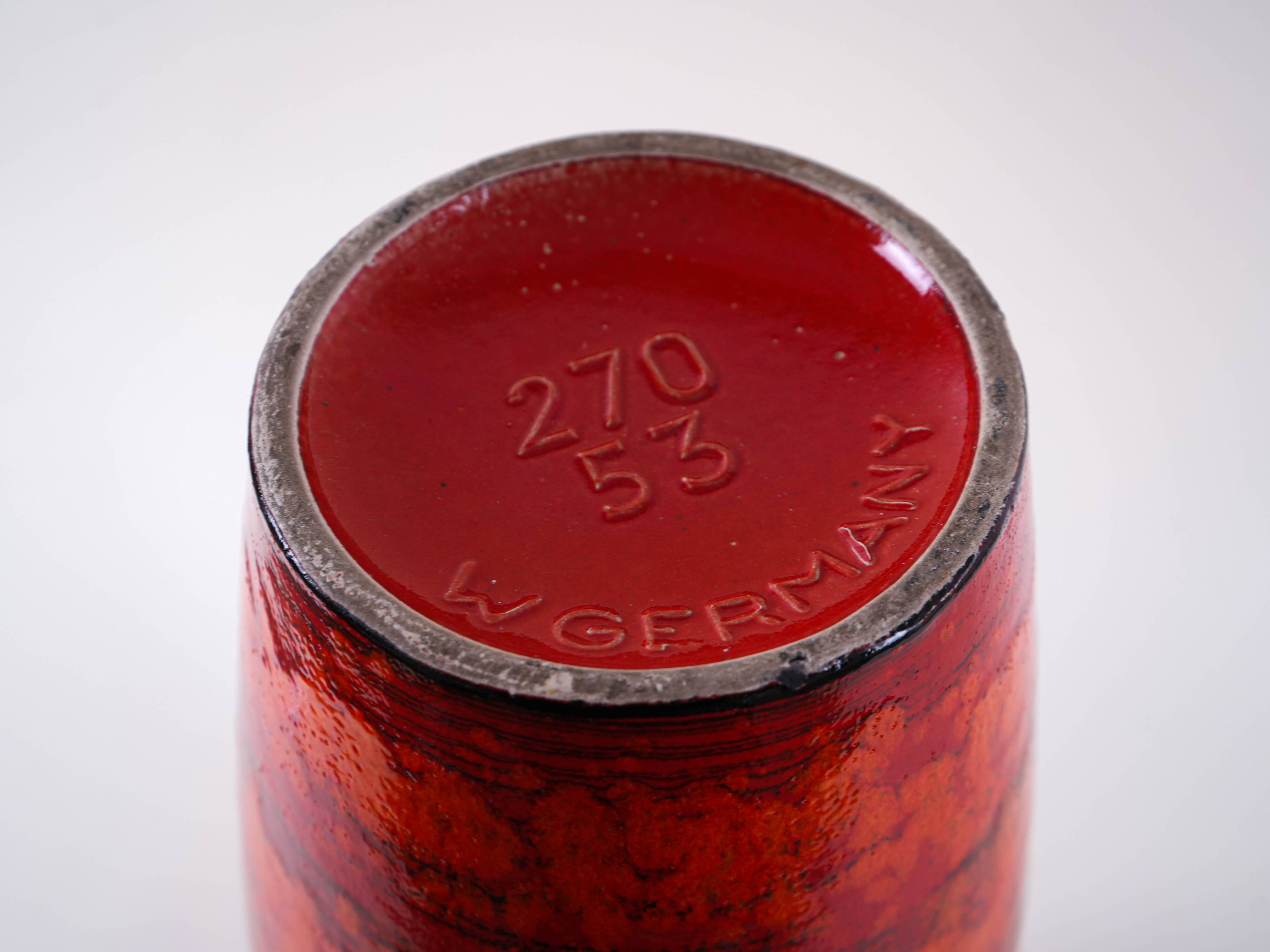 Vase en céramique rouge, design allemand, années 1960, fabriqué en Allemagne de l'Ouest.