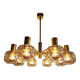 Large designer chandelier in brass and smoked glass globes, 1970s