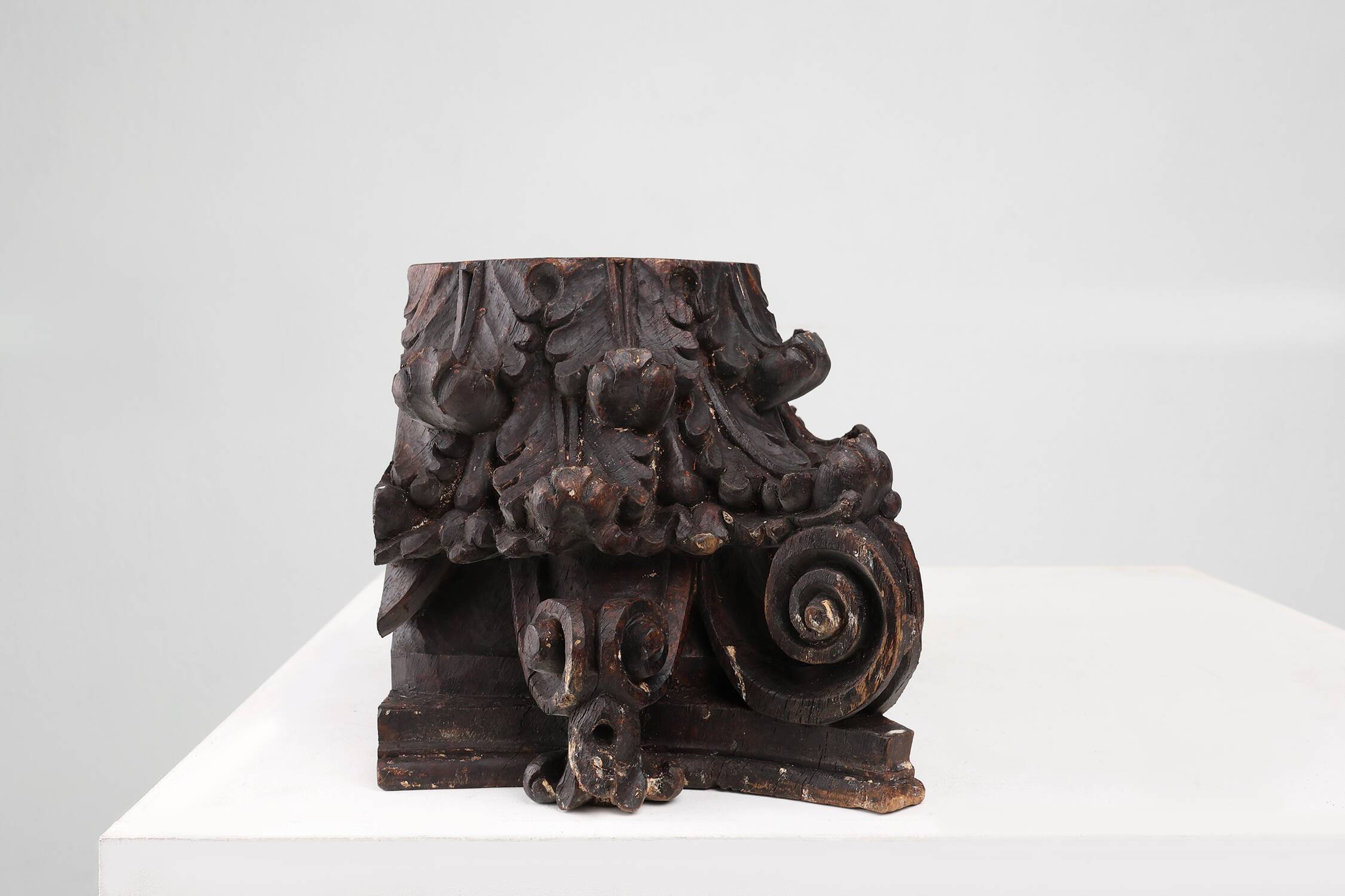 An ancient hand carved Corinthian column capital, France, 18th century