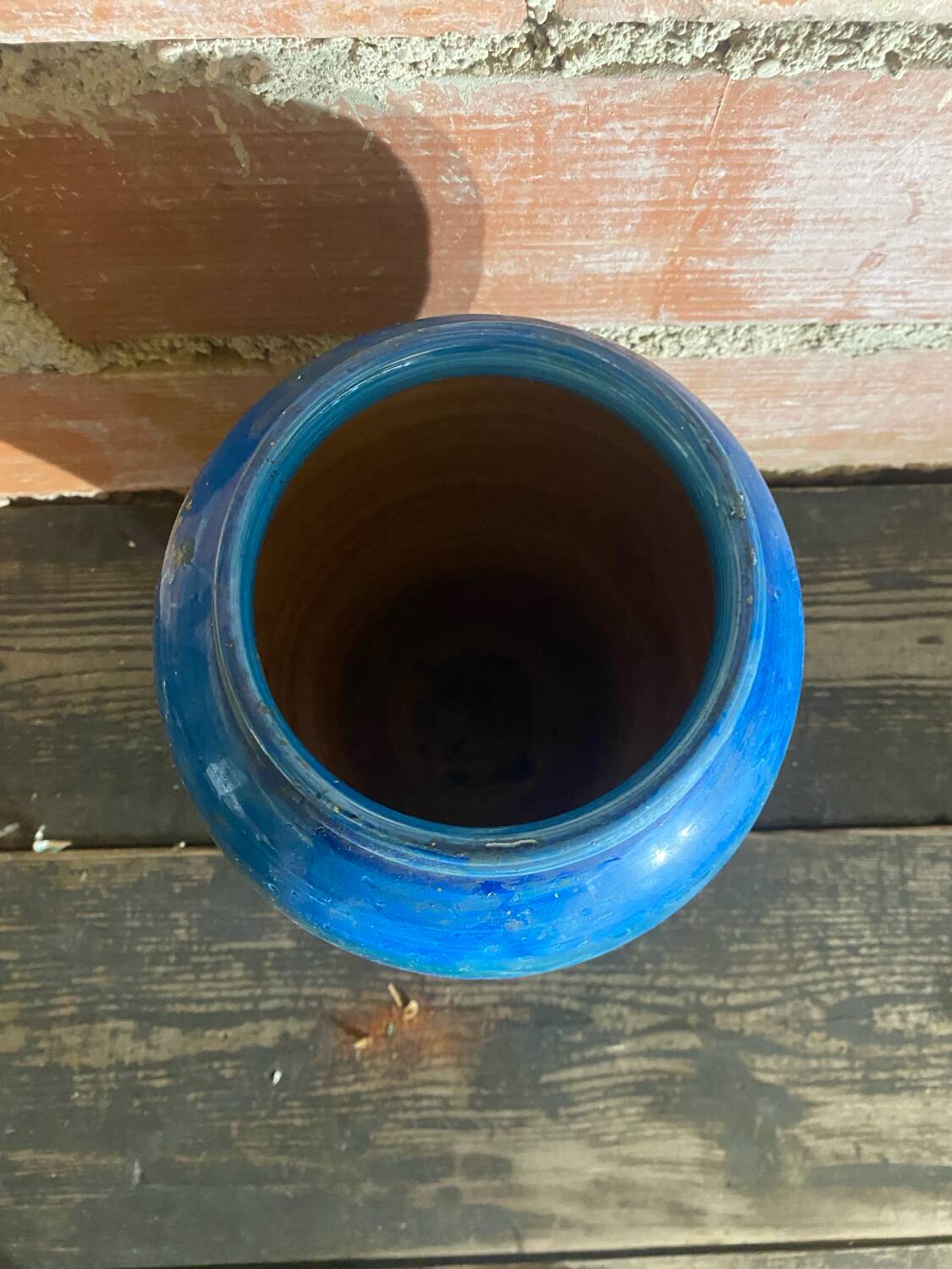 Antique ALDO LONDI vase for Bitossi, Chiseled Ceramic, Blue, Rimini Series