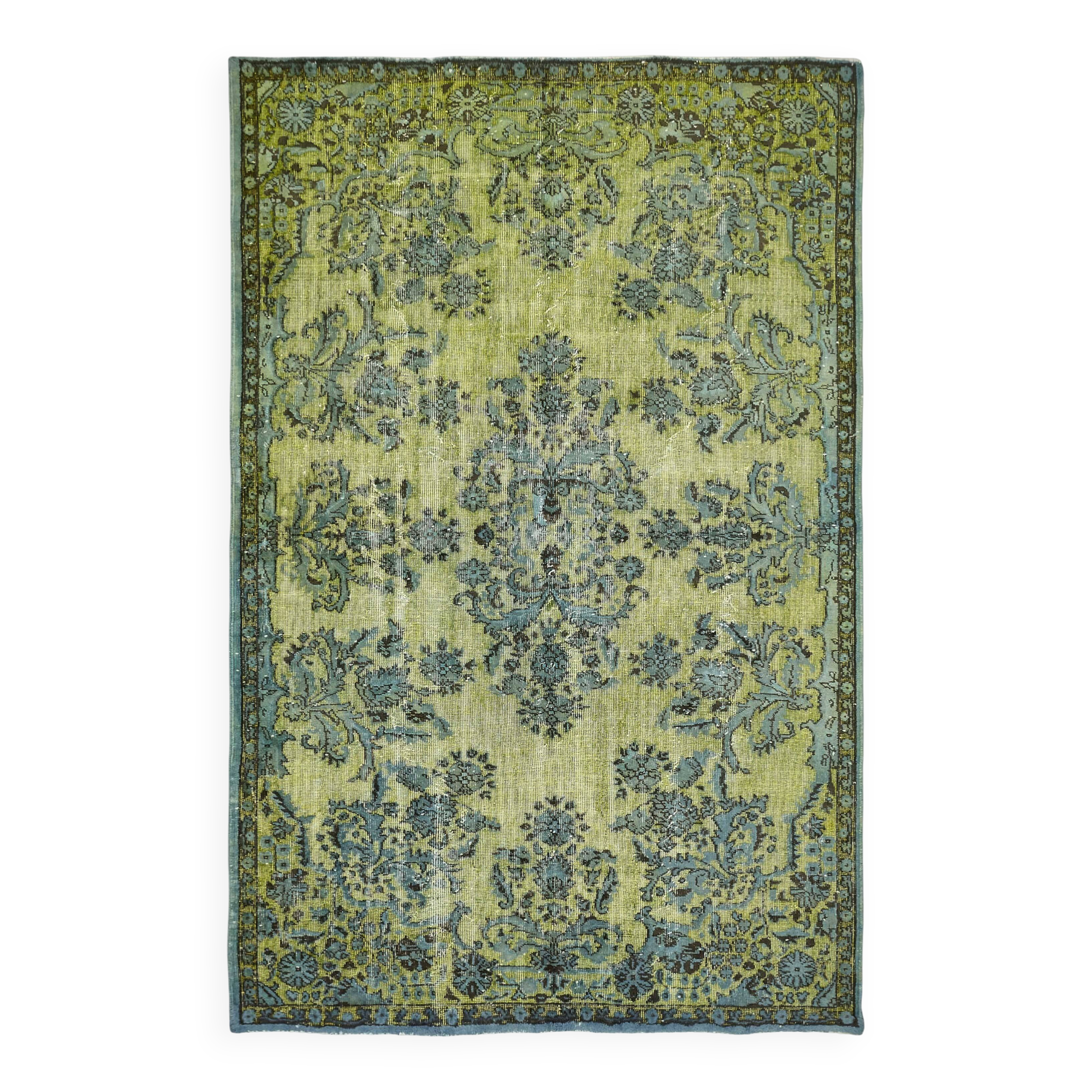 Overdyed Wool Vintage Handmade Carved Rug 169 cm x 288 cm