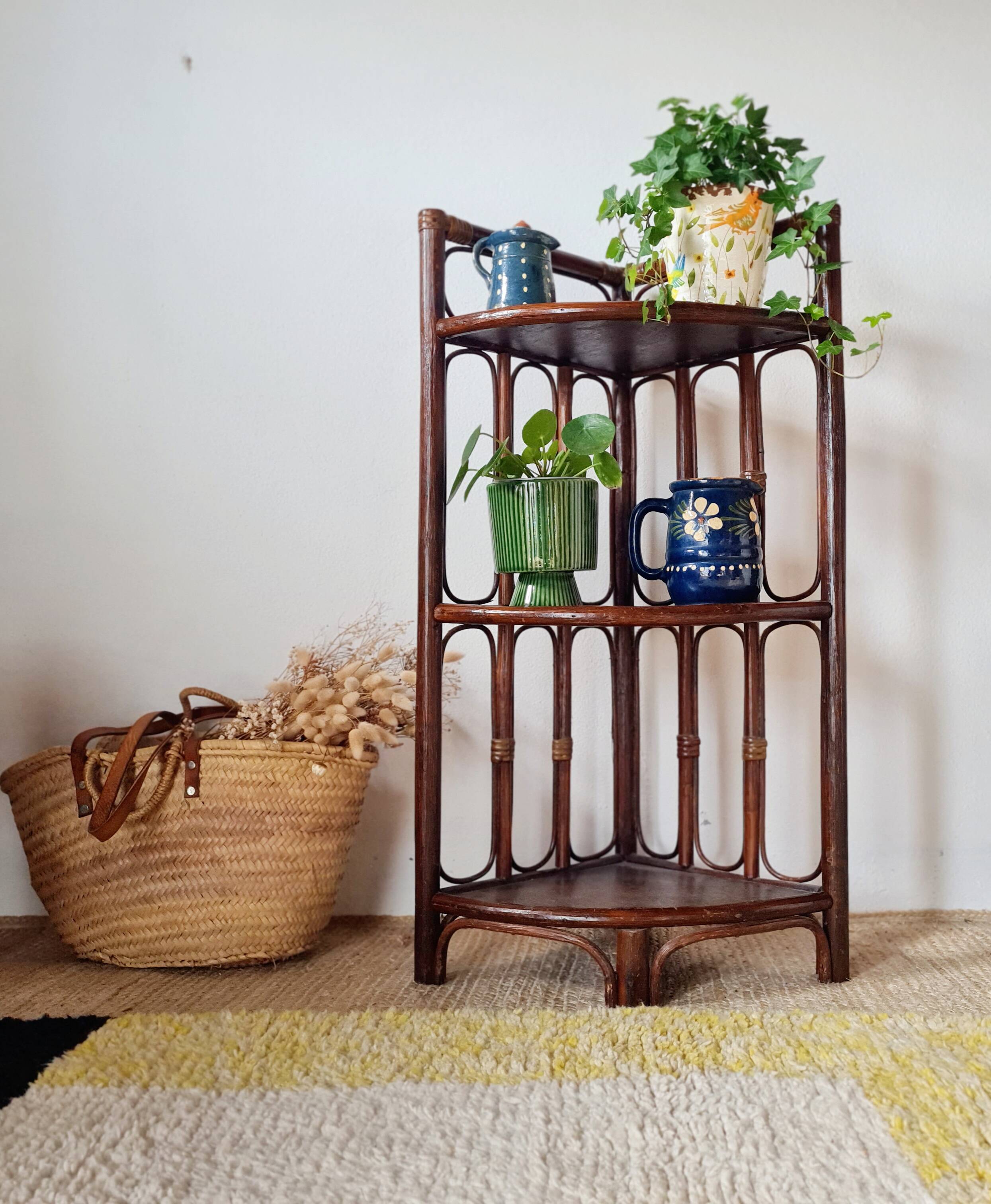 Vintage rattan corner shelf