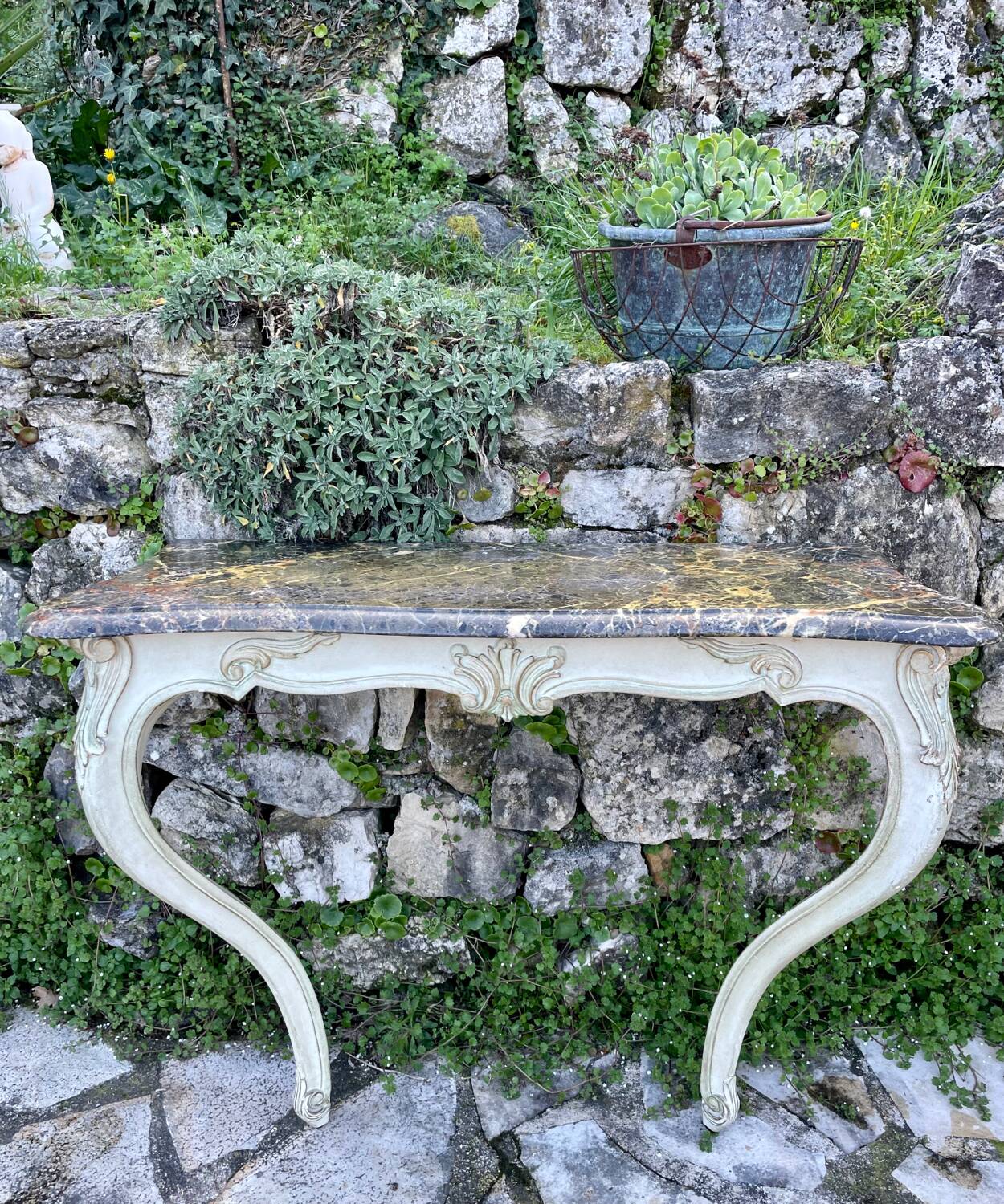 Wall console in painted, carved and molded wood in Louis XV style.
