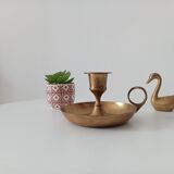 Vintage golden brass hand candle holder