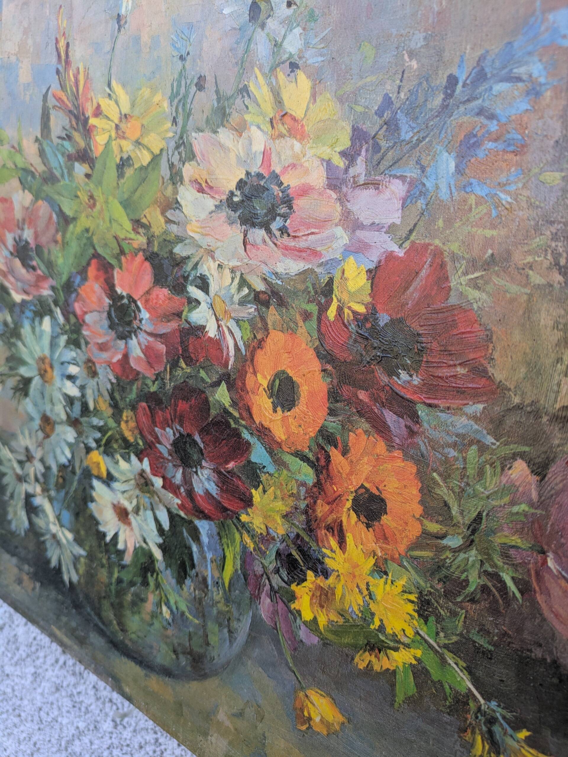 Tableau, bouquet de fleurs, huile sur toile