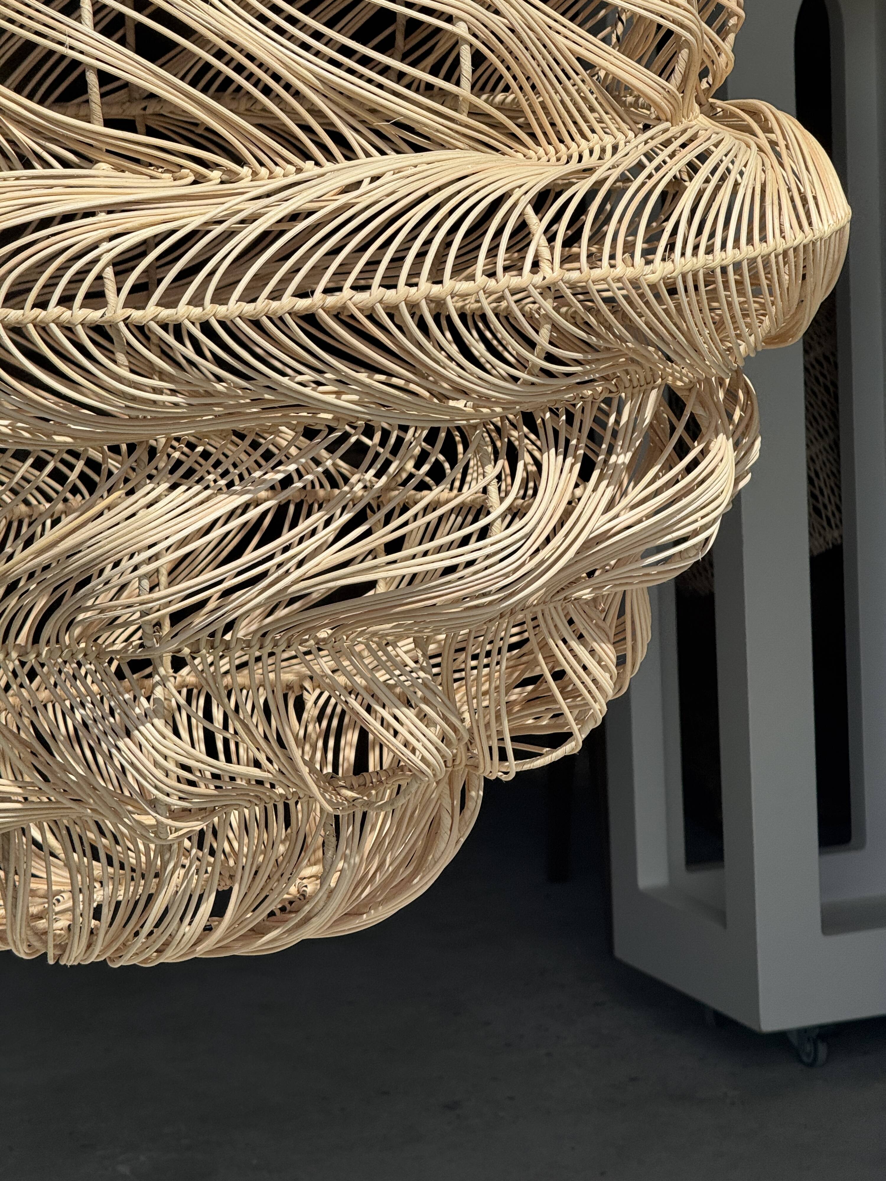Suspension or rattan lampshade in an elongated spherical shape, layered H80 D