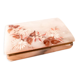 Pink alabaster jewelry box signed