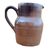 Pichet ancien pot à lait en grés 2 litres - artisanat brut et authentique, vers 1970's