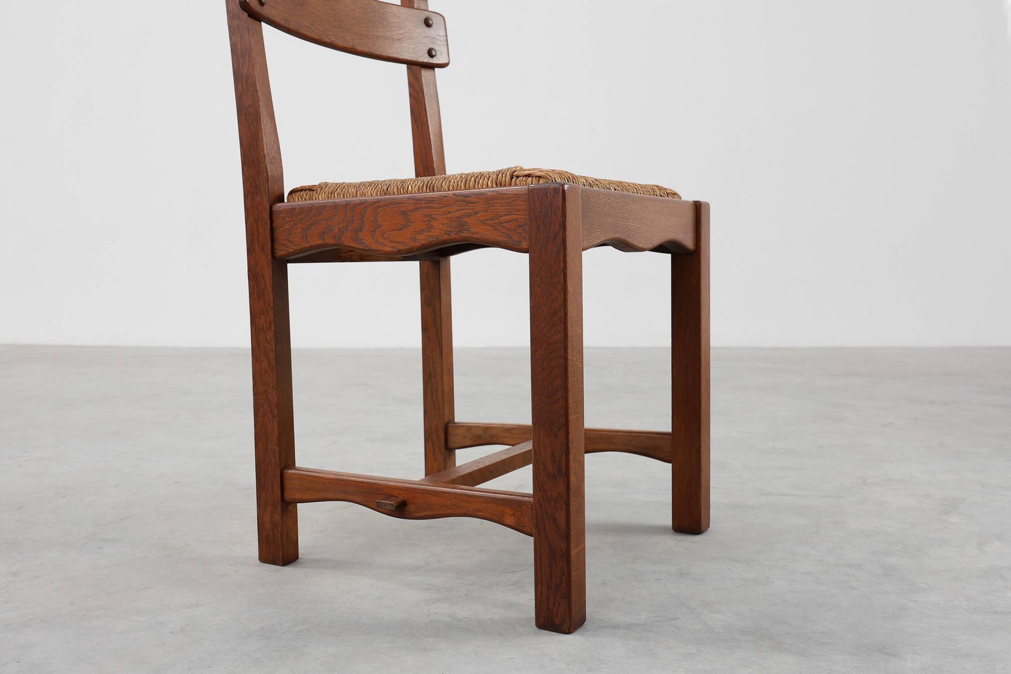 Two Mid-Century Modern Brutalist Oak and Wicker Chairs, 1960