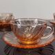5 Rosaline Arcoroc twisted pink glass cups and saucers