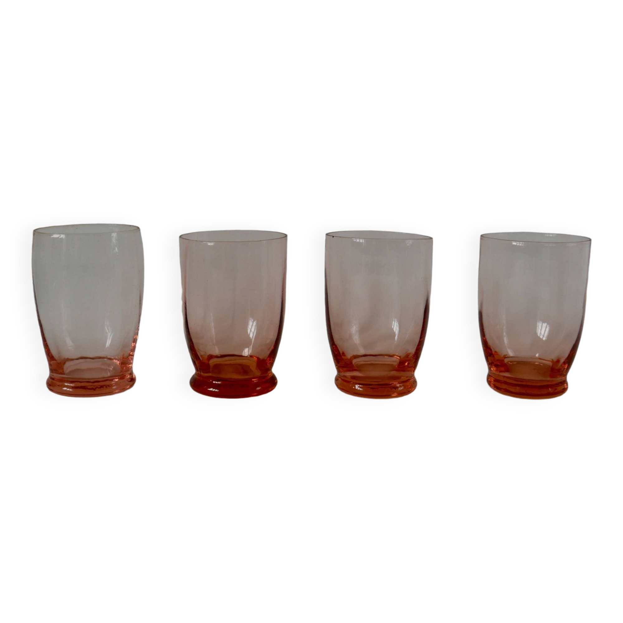 Set of 4 pink art deco water glasses from the 1930s