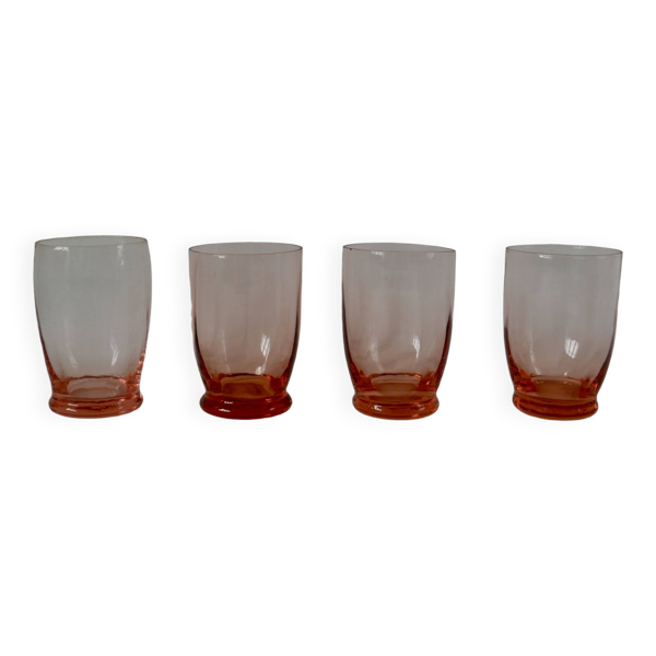 Lot de 4 verres à eau roses art déco années 30
