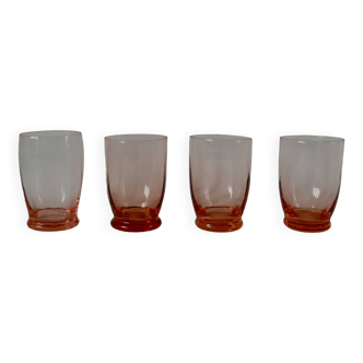 Set of 4 pink art deco water glasses from the 1930s