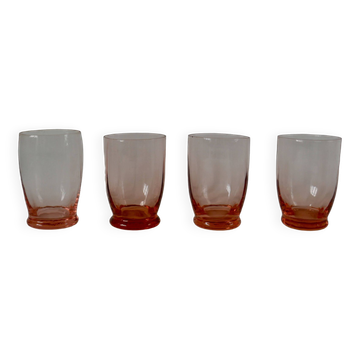 Set of 4 pink art deco water glasses from the 1930s