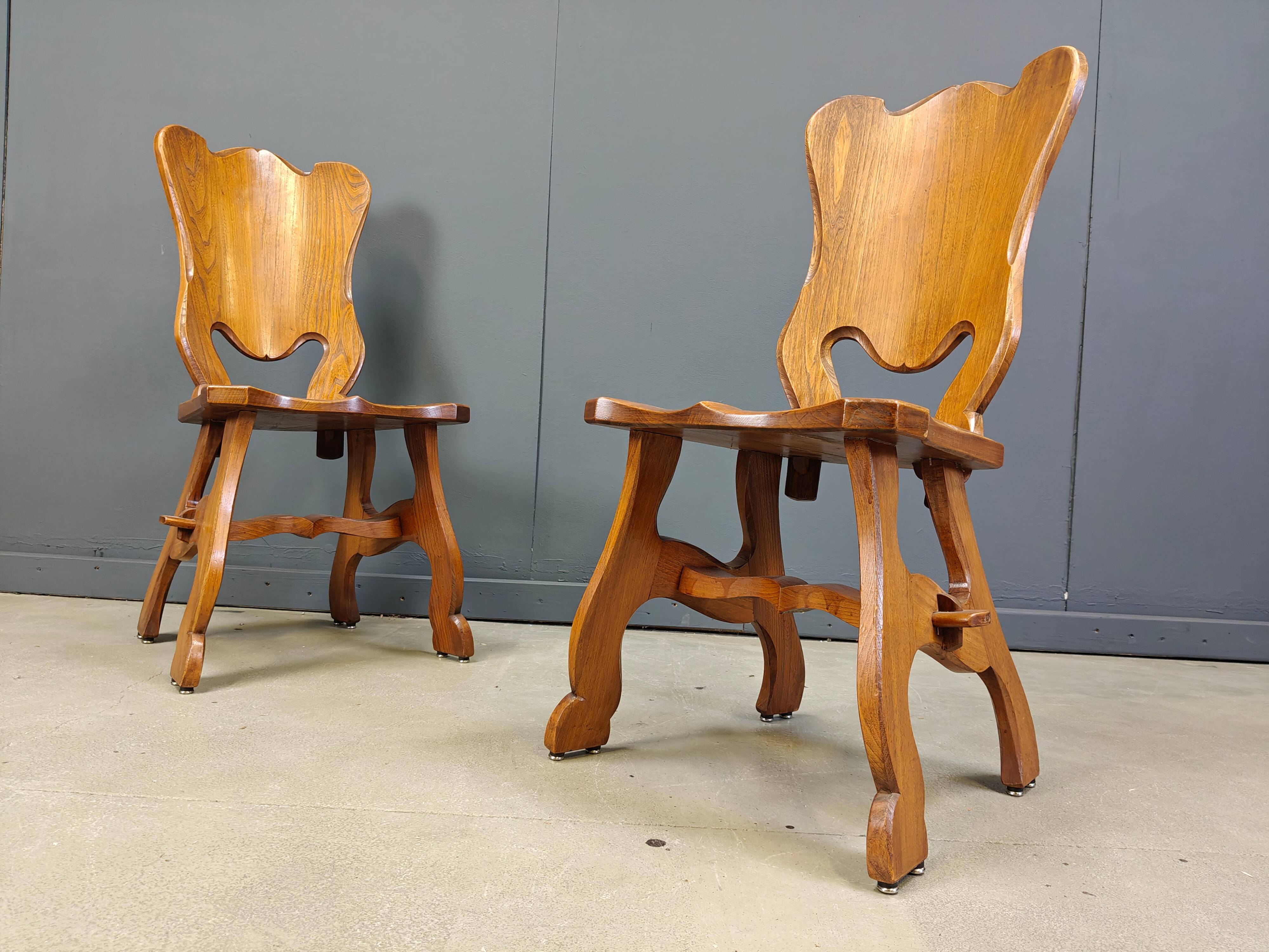 Brutalist oak dining chairs, Netherlands - 1960s