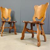 Brutalist oak dining chairs, Netherlands - 1960s