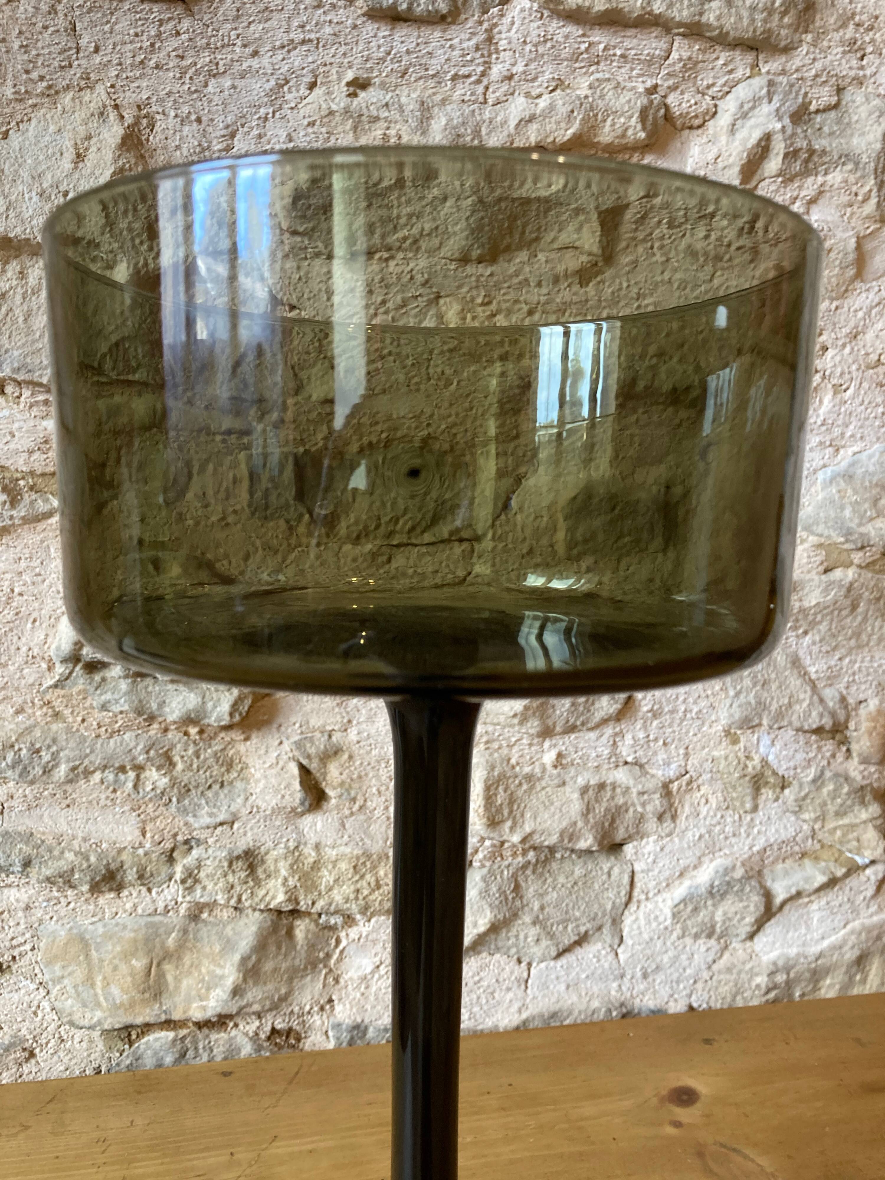 Large bowl in moss green tinted blown glass