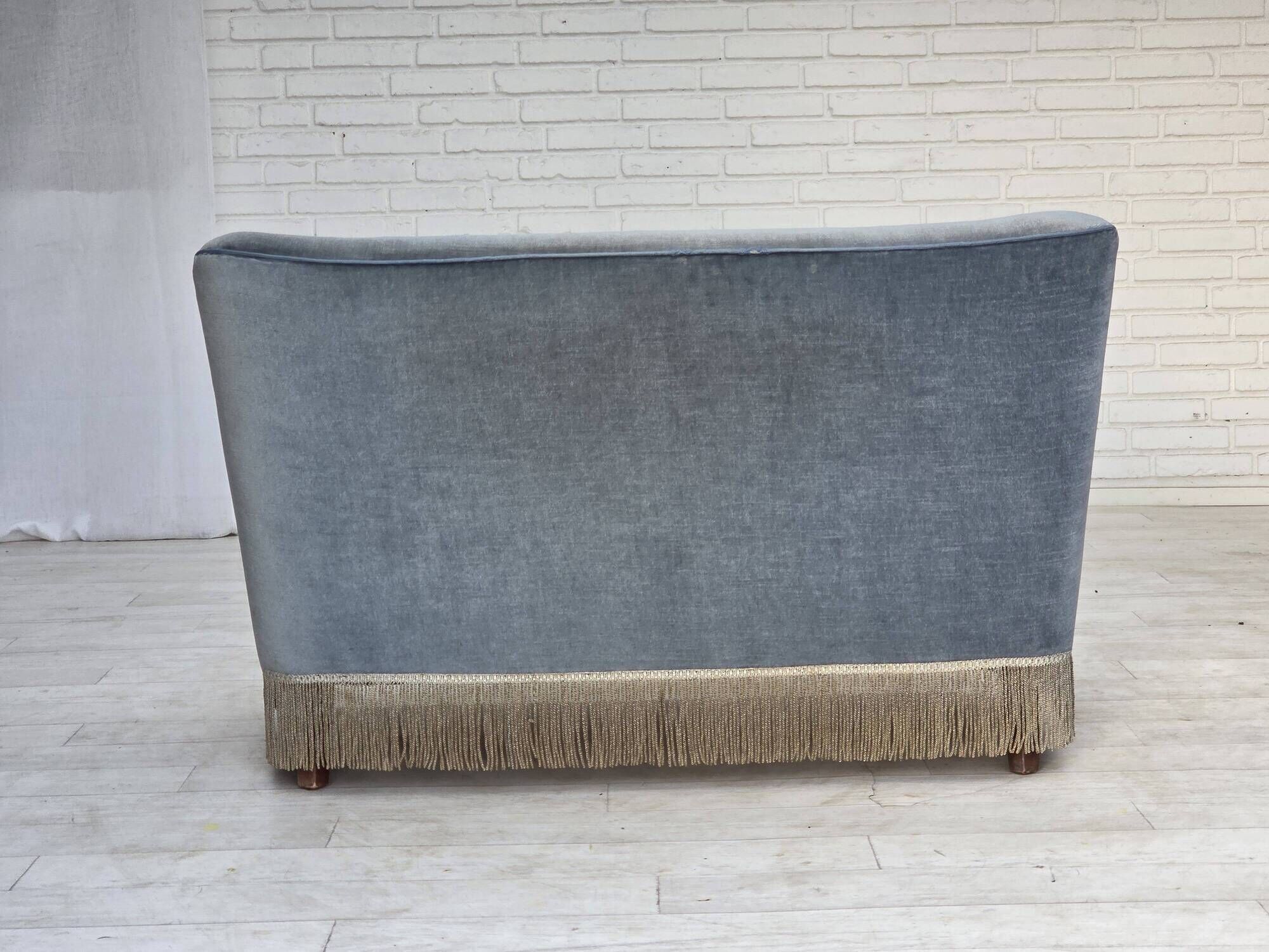 1970s, Danish 2-seater sofa, furniture velour, beech wood.