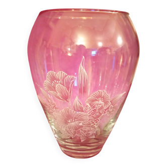 Vase en verre grave motif florale